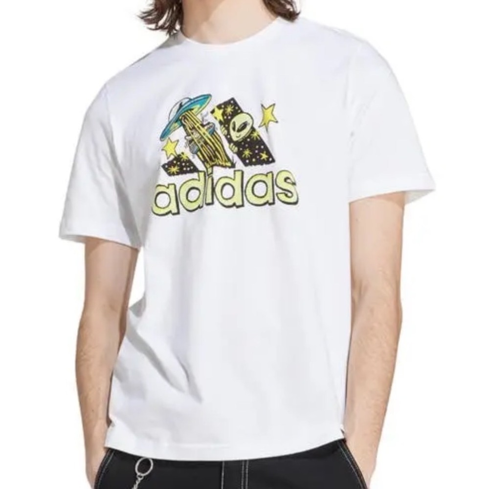 Adidas Amplifier Tee Mens XL White Alien UFO Sneaker Graphic T-Shirt Cotton